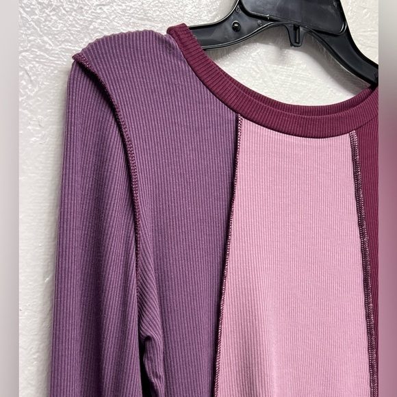 Wild Fable Purple Spliced Lettuce Trim Edge Long Sleeved Tee Shirt - S - Picture 7 of 10